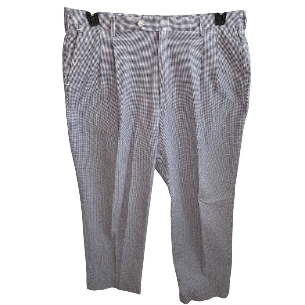 Berle Dress Pants Men's 40R Blue White Seersucker Pleated‎ Cuffed Zip Fly